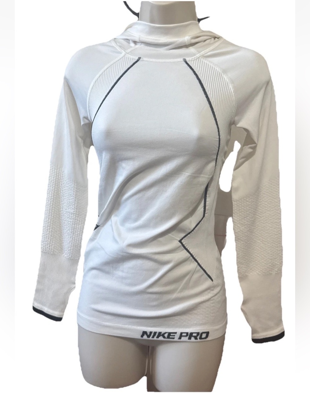 Nike White Long-Sleeve Performance Top with Black Trim